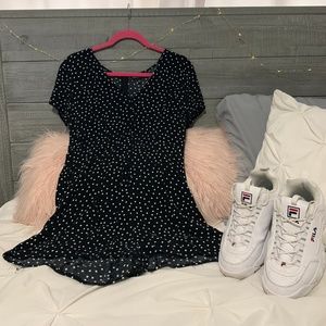 Cute B&W Polka Dot Romper w/ Buttons - Size Large